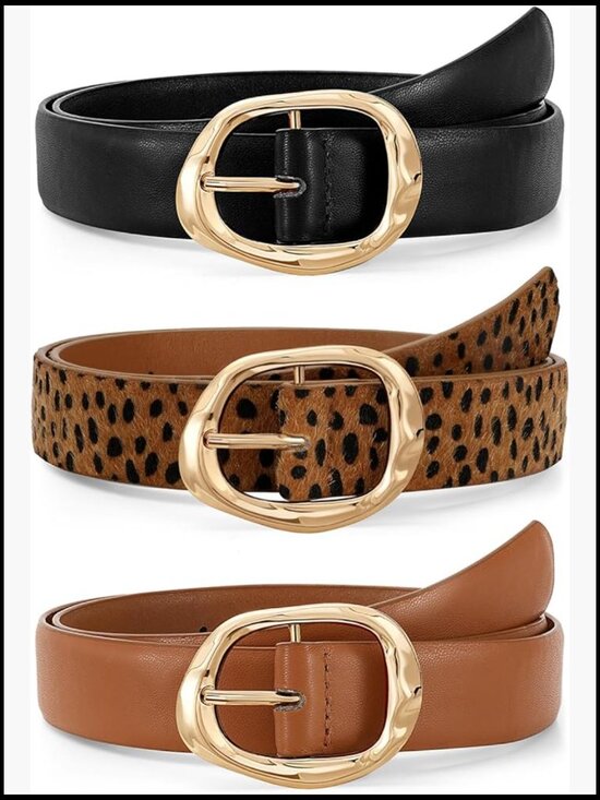 Women\'s Faux Leather Belt with Gold Buckle, 3-Pack for Jeans main image 7